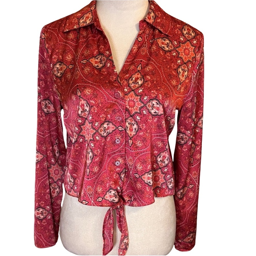 Rachel Zoe Red Paisley Tie-Front Blouse